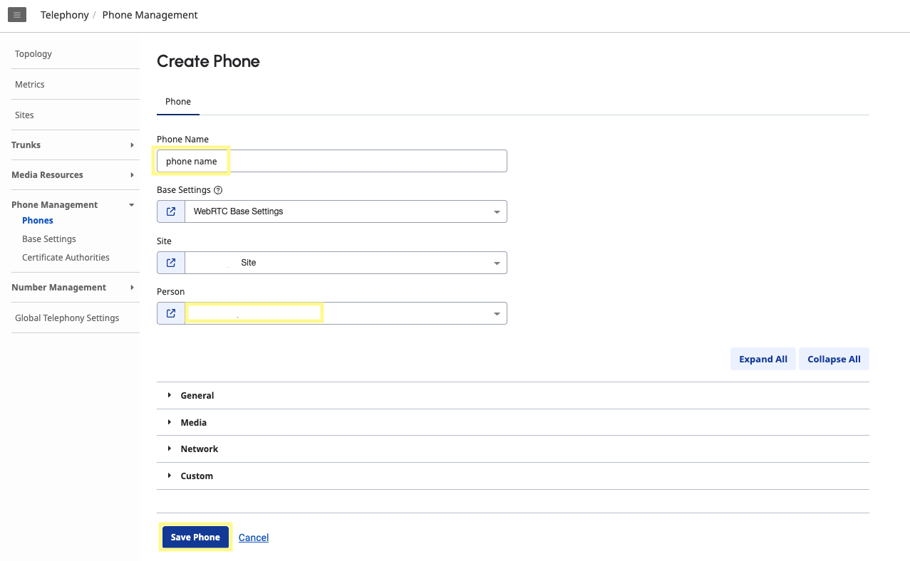 Assigning the transfer-to user as the Person for the new phone in Genesys Cloud