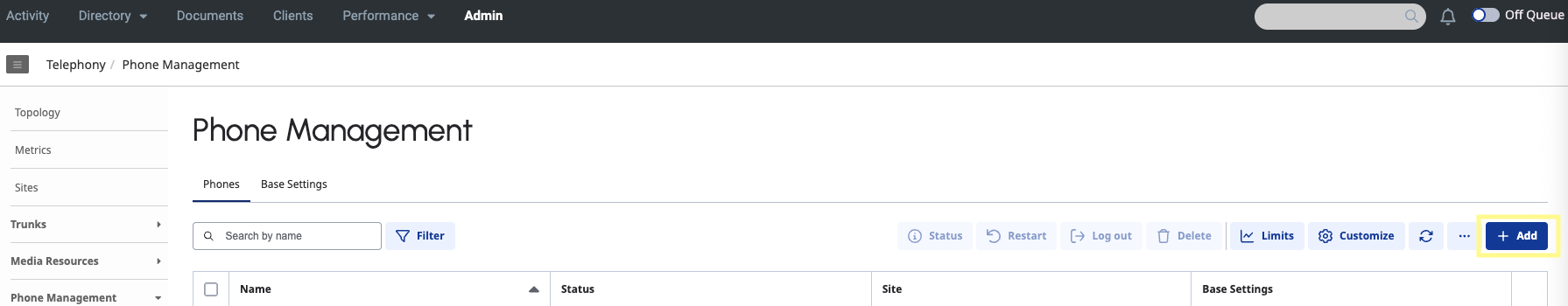 Creating a new phone on the Genesys Cloud Phone Management page